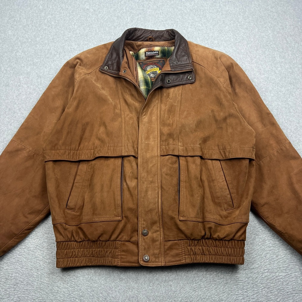 Adventure Bound Bomber Jacket Mens LT Brown Leather Thinsulate Lined Aviator 90s